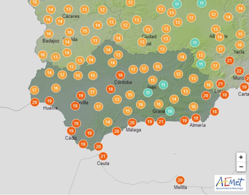 Drastic fall in nighttime temperatures: Andalucia weather forecast Nov 6-9