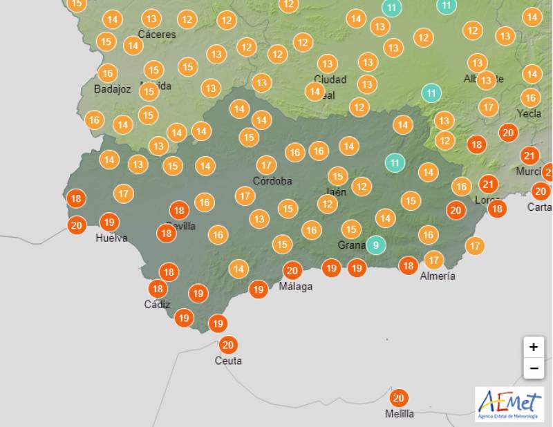 Drastic fall in nighttime temperatures: Andalucia weather forecast Nov 6-9