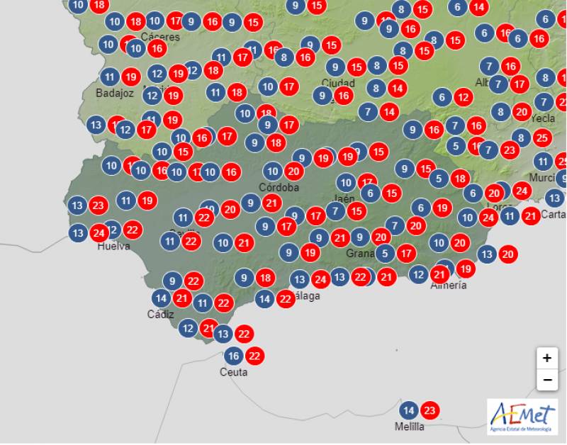 Drastic fall in nighttime temperatures: Andalucia weather forecast Nov 6-9