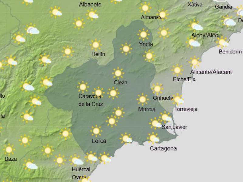 Sunny and calm up until the weekend: Murcia weekly weather forecast February 17-23