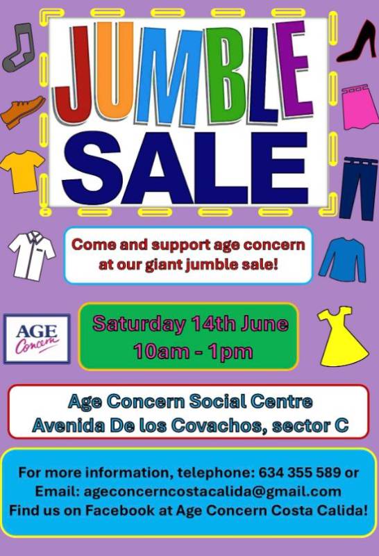 June 14 Age Concern jumble sale at Camposol social centre