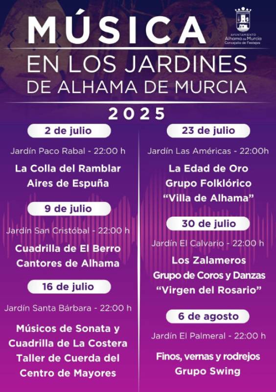 July 30 Free open-air concert in the Jardín El Calvario in Alhama de Murcia