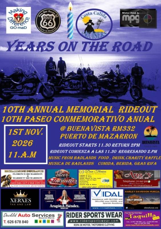 November 1 Charity ride-out and afternoon entertainment with the Costa Cálida Cruisers in Puerto de Mazarrón